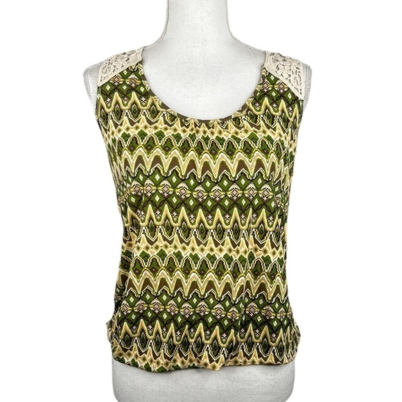 Mudd Tops - Mudd 90's Y2K Green Brown & Cream Embroidered Tank Top Size Medium